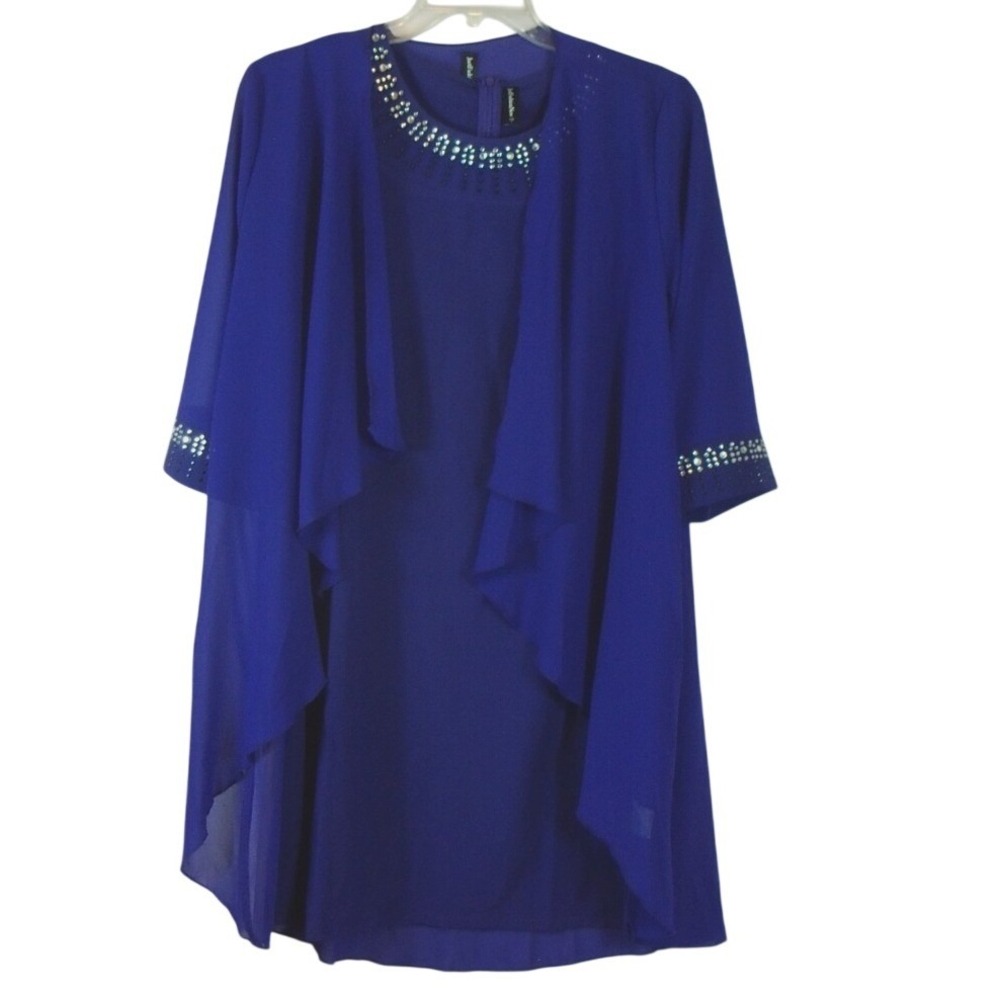 JustFashionNow Royal Blue Embellished‎ Dress and Jacket Set Size L 1379232#